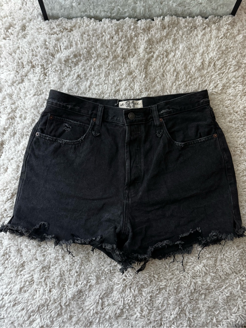 Free People Black Frayed Hem Denim Cutoff Shorts